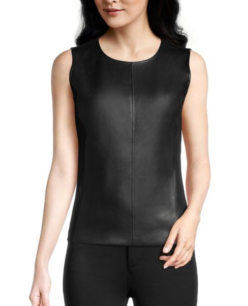 Image of Ann Taylor Factory Faux Leather Paneled Shell Top
