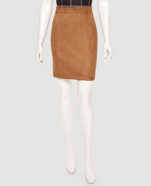 brown faux suede pencil skirt