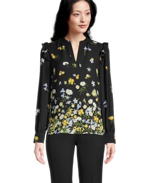 Image of Ann Taylor Factory Botanical Shoulder Ruffle Blouse