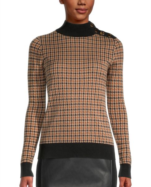 plaid mock neck sweater