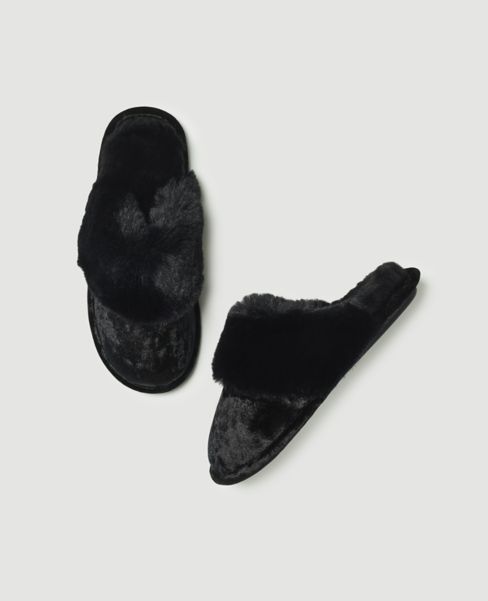 Image of Ann Taylor Factory Velvet Faux Fur Lined Slippers