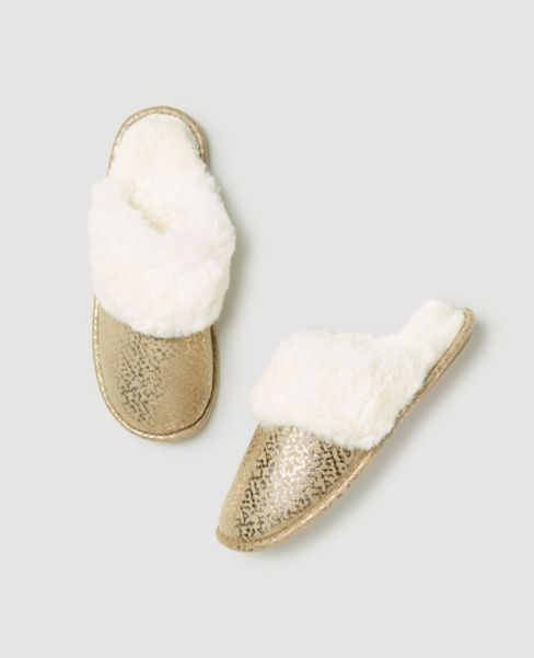 Image of Ann Taylor Factory Shimmer Spotted Faux Fur Lined Slippers