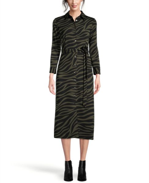 zebra print midi shirt dress