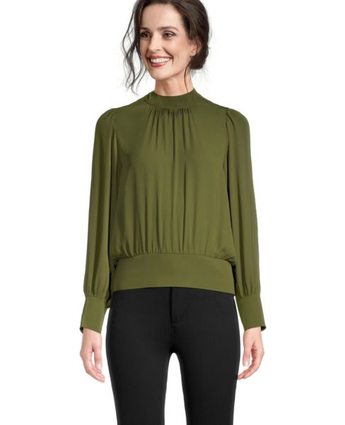 Image of Ann Taylor Factory Banded Bottom Mock Neck Blouse