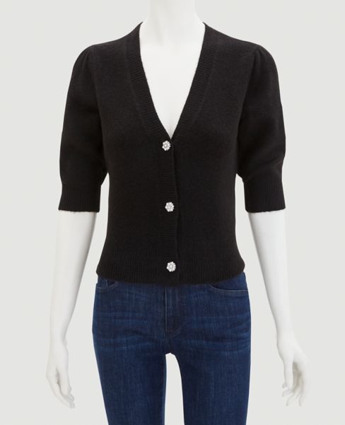 Image of Ann Taylor Factory Jeweled Button Puff Sleeve Cardigan