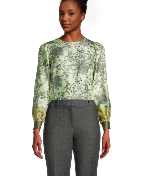 Image of Ann Taylor Factory Border Floral Balloon Sleeve Blouse