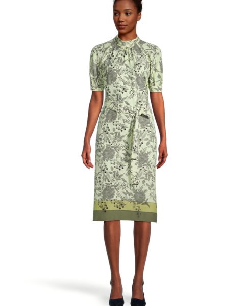 Image of Ann Taylor Factory Border Floral Mock Neck Midi Dress