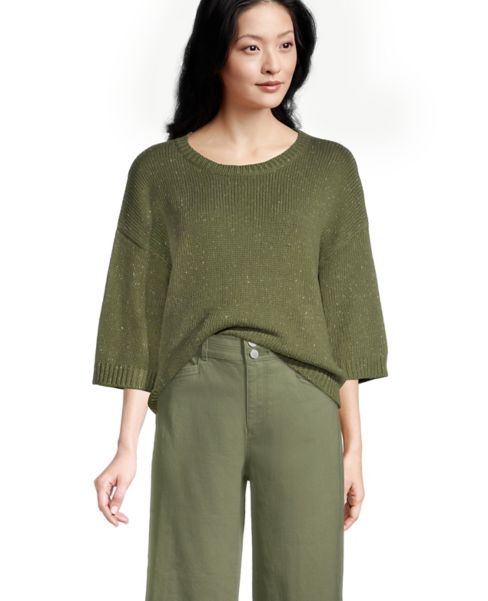 Image of Ann Taylor Factory Flecked / Sleeve Crew Neck Cardigan