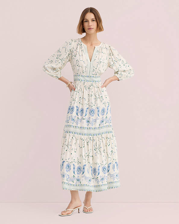 tiered babydoll midi dress The Holden Floral Babydoll Tiered Midi Dress