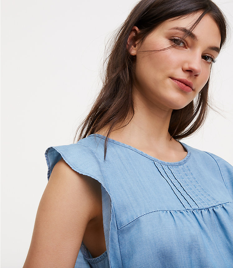 Chambray Pintucked Flutter Shell image number 0