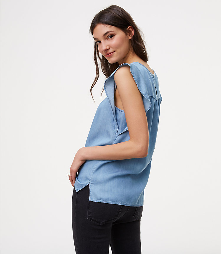 Chambray Pintucked Flutter Shell image number 1