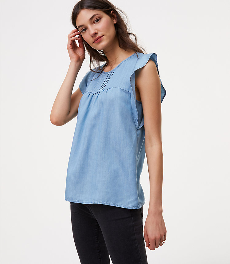 Chambray Pintucked Flutter Shell image number 2
