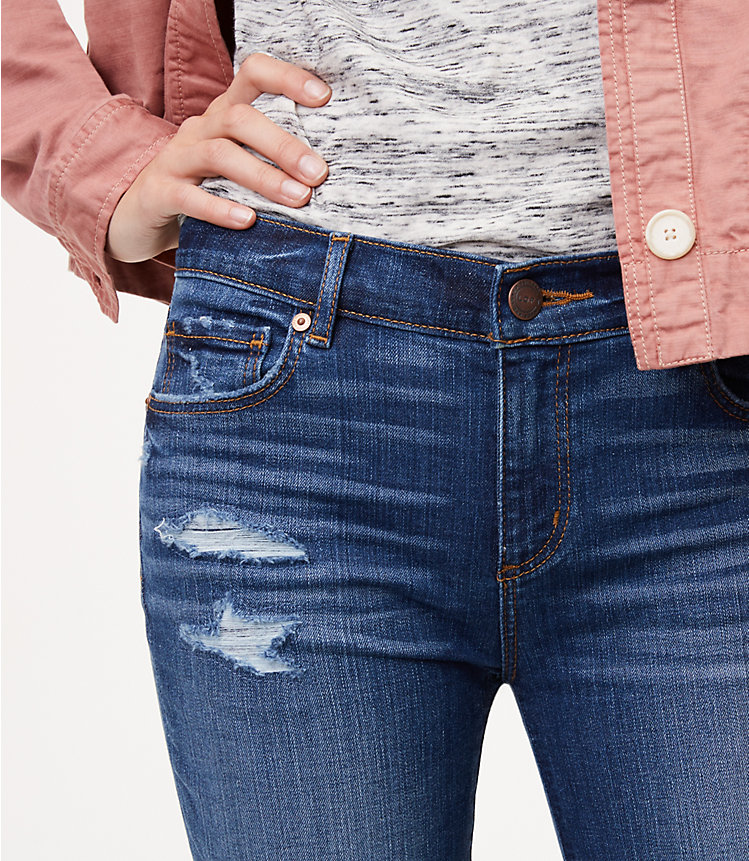 Petite Modern Destructed Slim Pocket Skinny Jeans in Mid Indigo Wash image number 2
