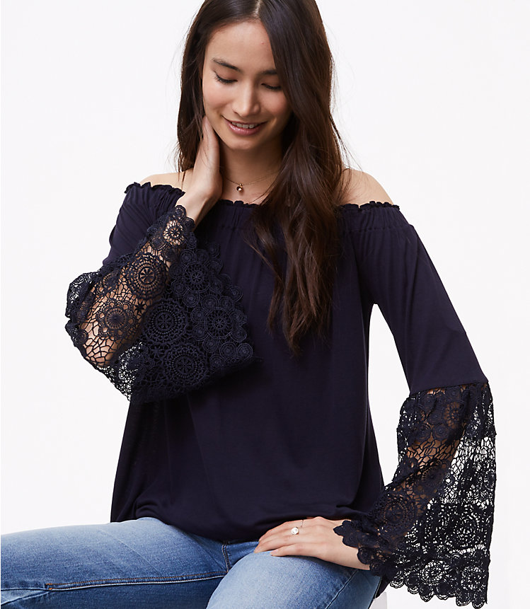 Lace Bell Sleeve Off The Shoulder Top image number 1