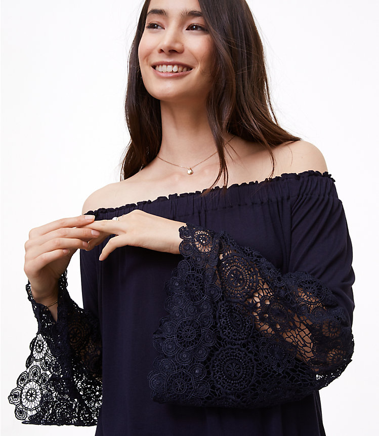 Lace Bell Sleeve Off The Shoulder Top image number 2