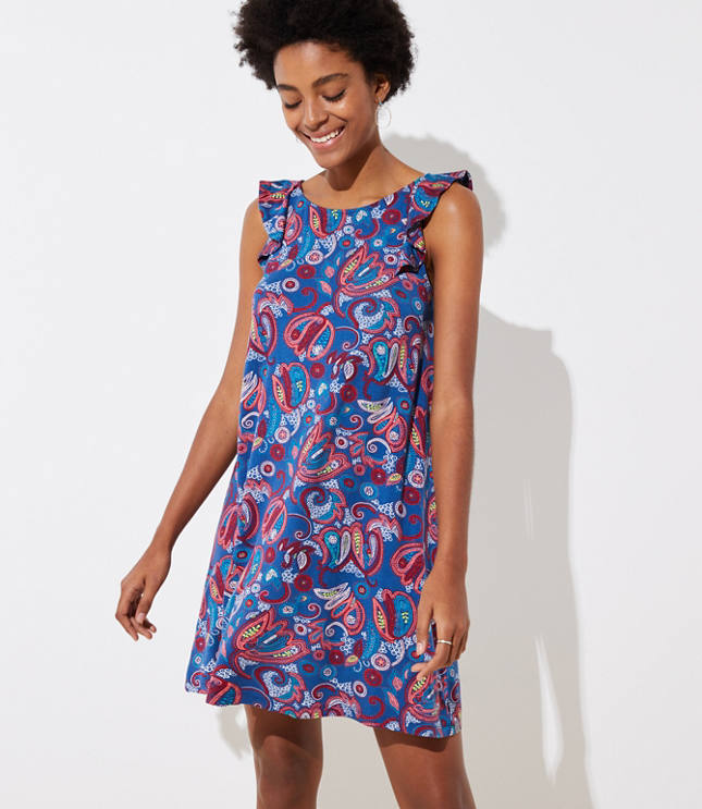 Petite Floral Paisley Ruffle Swing Dress