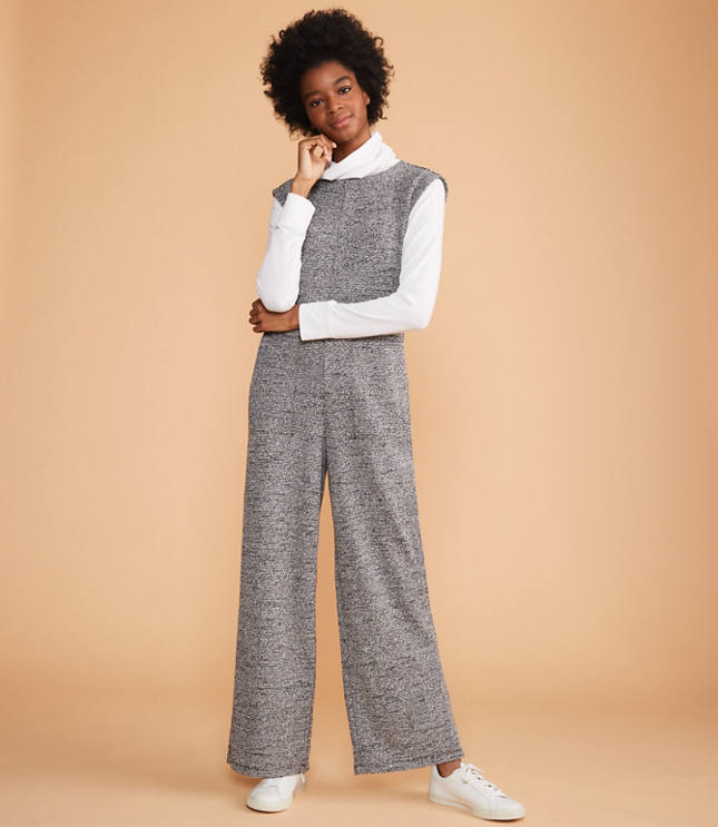 mock neck tweed jumpsuit