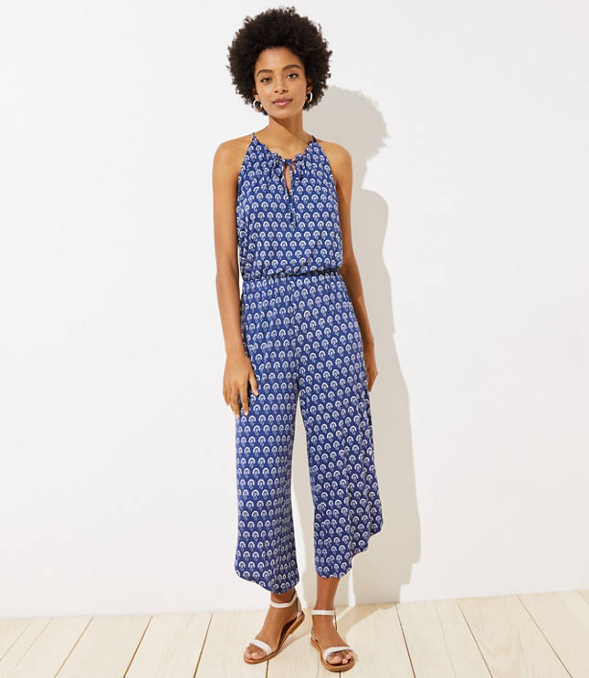 Loft Beach Ruffled Tie Neck Wide Leg Jumpsuit Loft