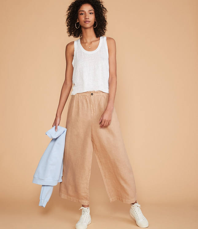 high waist wide leg linen pants