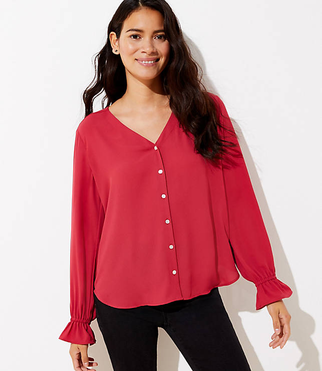 Bell Cuff V-Neck Blouse