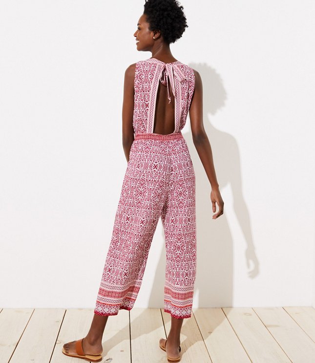 Loft Beach Border Wrap Open Back Jumpsuit Loft