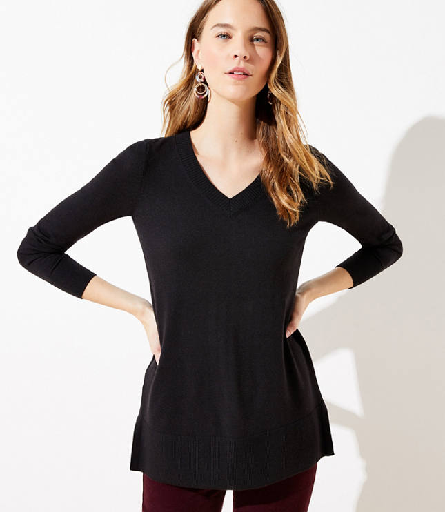 V-Neck Raglan Tunic Sweater 