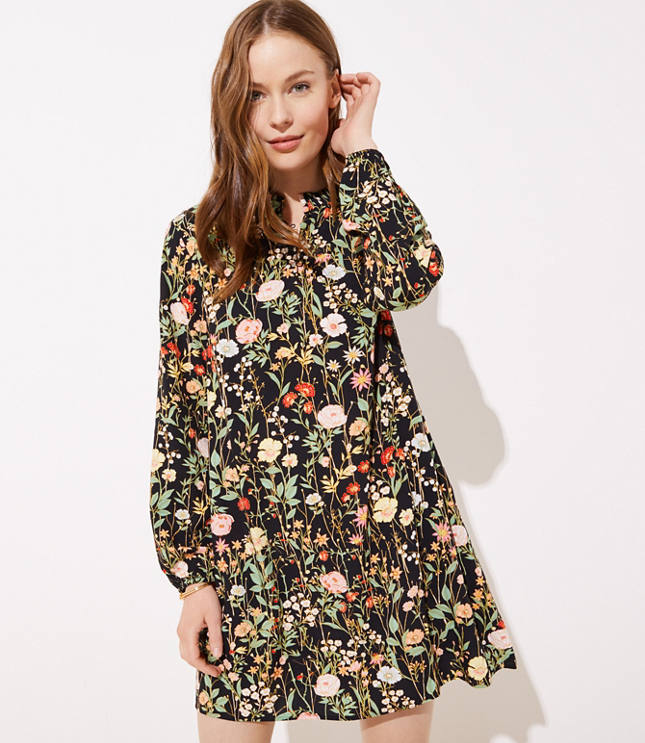 Floral Ruffle Split Neck Dress