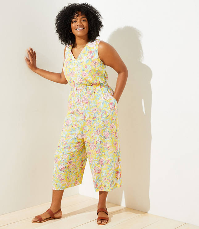 LOFT Plus Floral Double V Wide Leg Jumpsuit LOFT