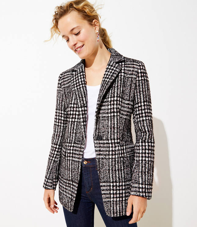 Plaid Tweed Long Modern Blazer