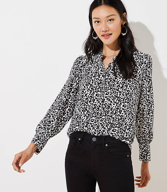 Leopard Print Crossover Back Utility Blouse