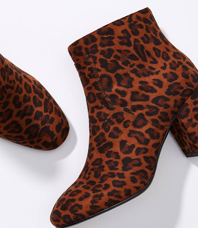 leopard block heel booties