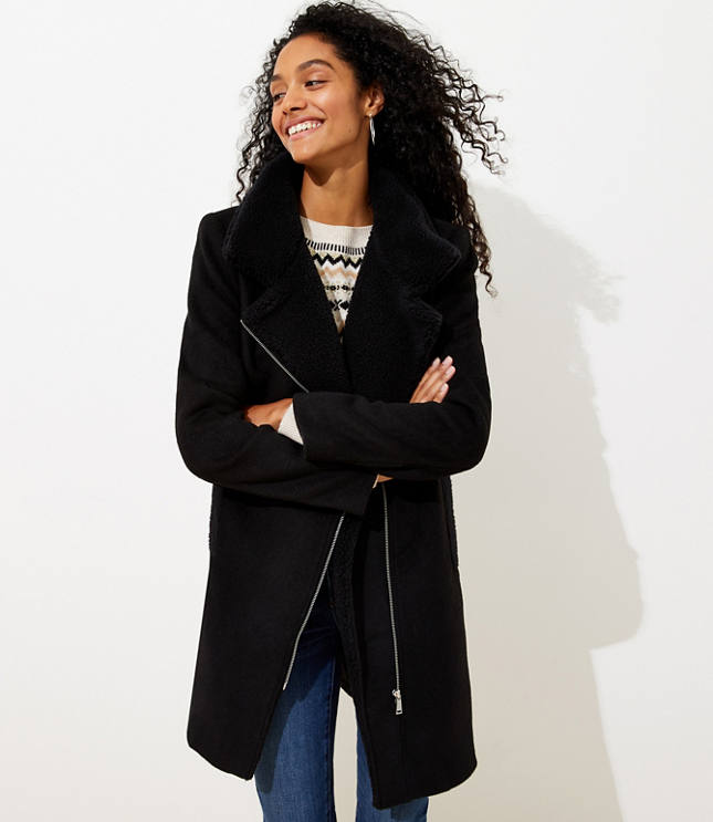 Fleece Trim Moto Coat
