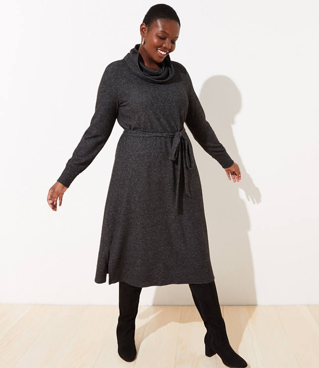 Loft Plus Cowl Neck Tie Waist Midi Dress