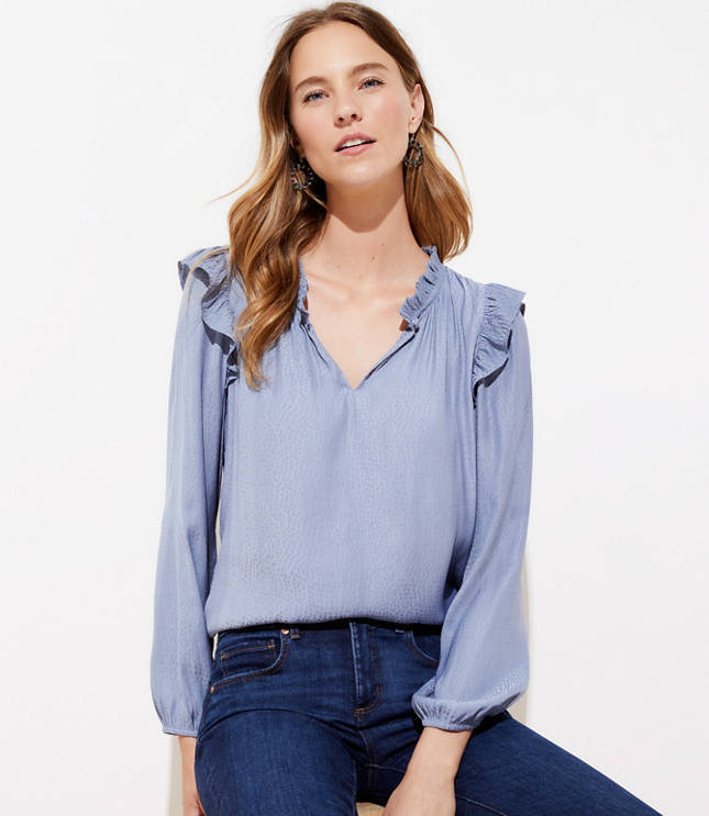 Jacquard Ruffle Trim Blouse