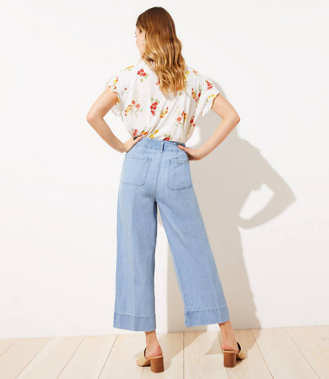 wide leg cropped denim jeans