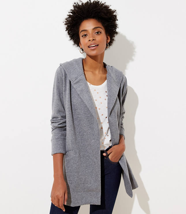 loft hooded pocket open cardigan