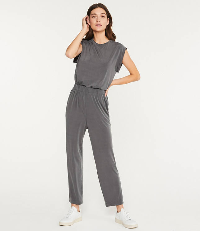 grey and pink jumpsuit