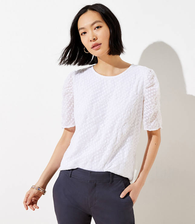 Clip Dot Puff Sleeve Top