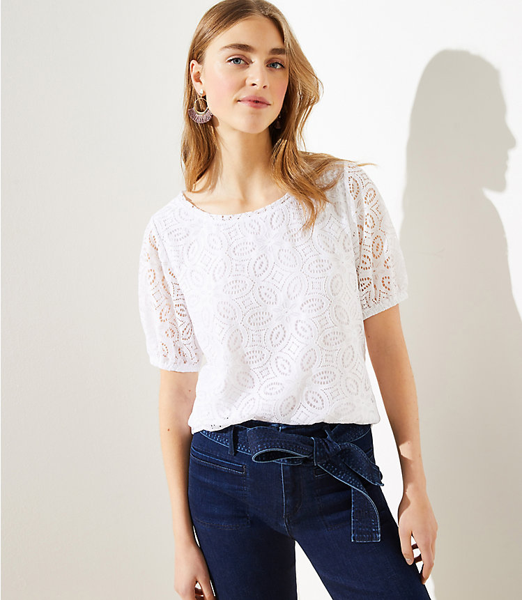 Lace Puff Sleeve Tee image number 0