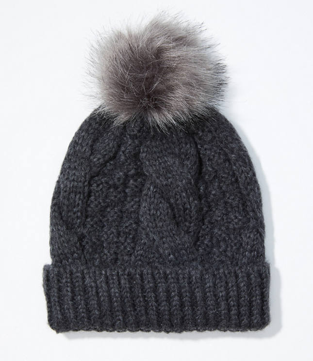 Cable Faux Fur Pom Pom Hat Loft