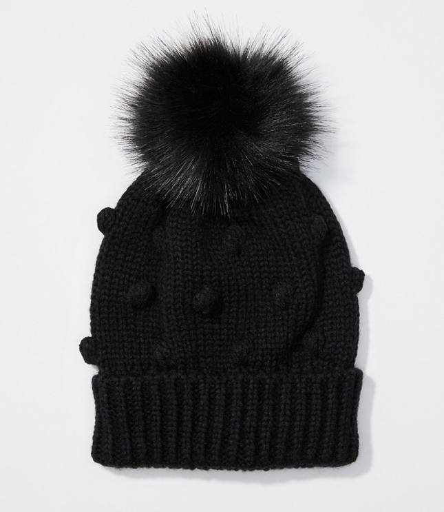 Dotted Faux Fur Pom Pom Hat Loft