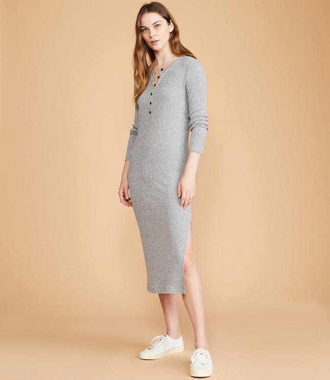 ribbed henley midi dress