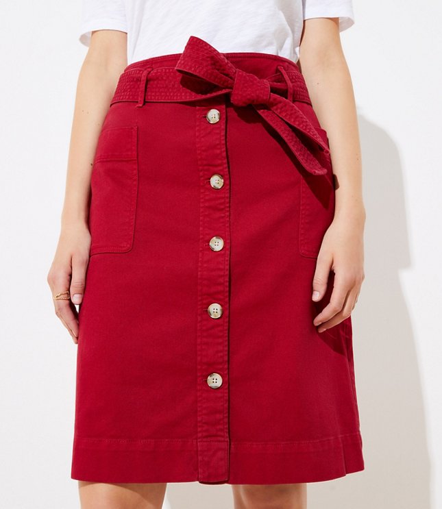 Tie Waist Button Front Skirt | LOFT
