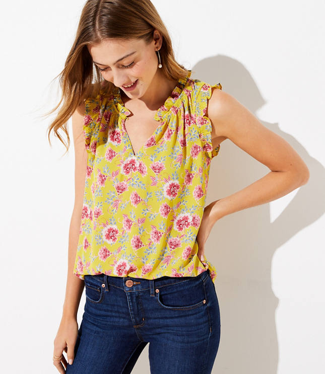 Garden Smocked Split Neck Shell