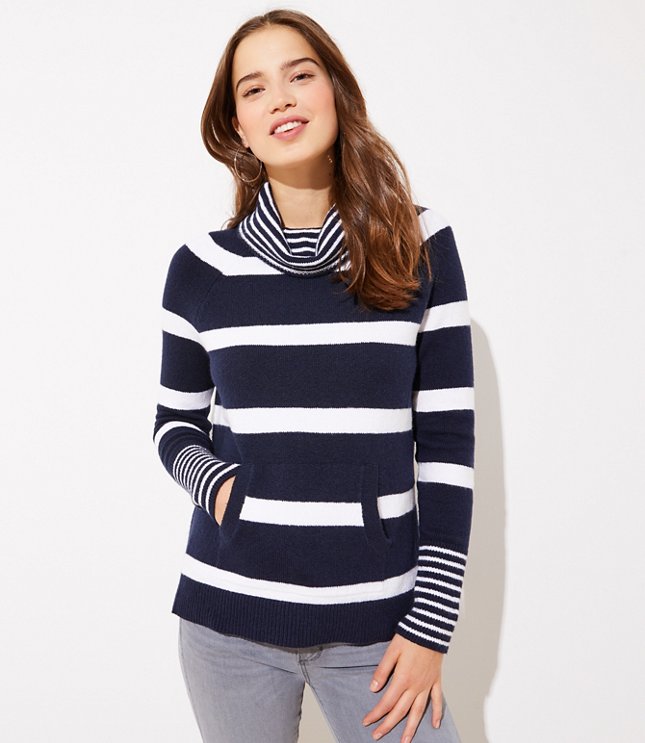 Petite Striped Pocket Cowl Neck Sweater Loft