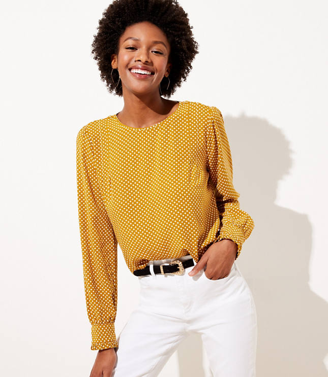 Dotted Ruffle Cuff Blouse