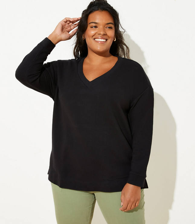 v neck tunic sweatshirt