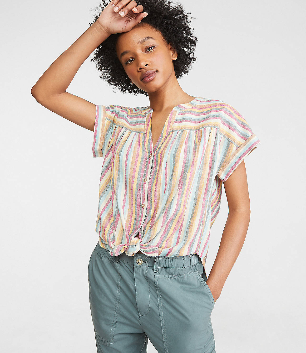 Lou & Grey Striped Tie Front Shirt