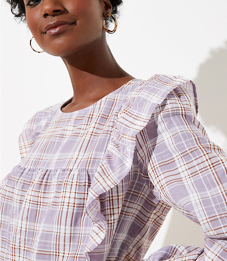Plaid Ruffle Cropped Blouse image number 1
