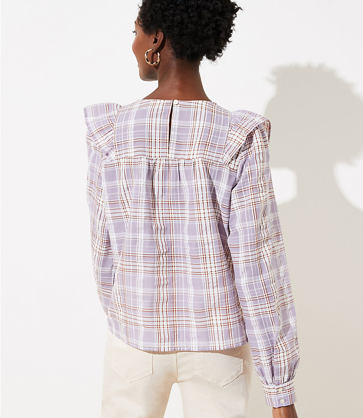 Plaid Ruffle Cropped Blouse image number 2